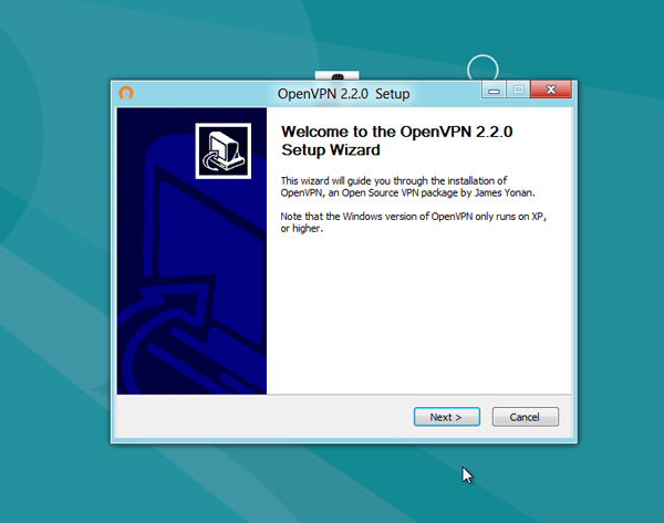 Windows 8 OpenVPN installation start