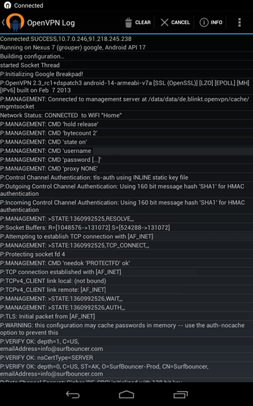 OpenVPN for Android log