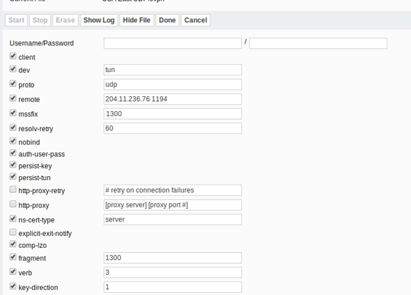 COnfiguration screen for router