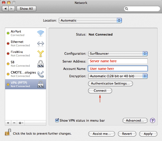 Connect to PPTP on Mac OSX