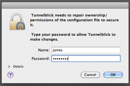 Mac OSX Tunnelblick Login