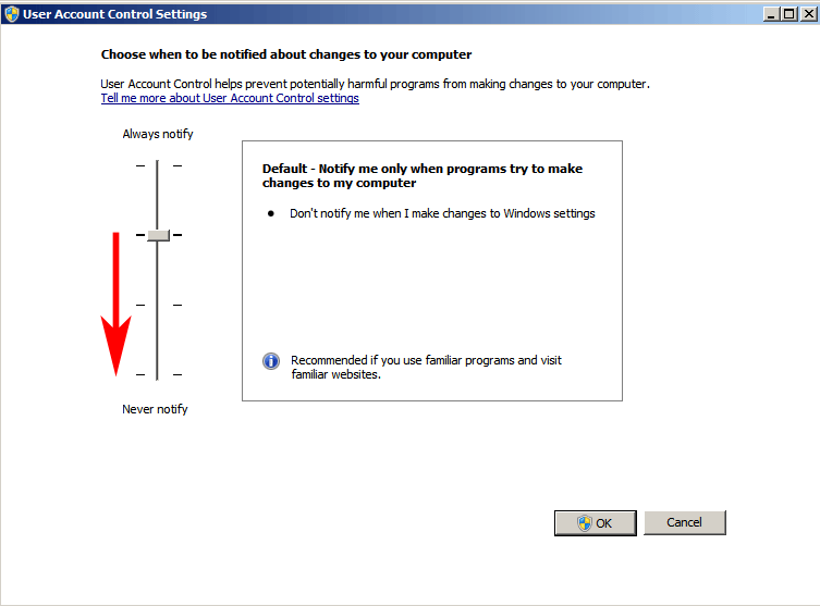 How to disable the UAC in Windows 7