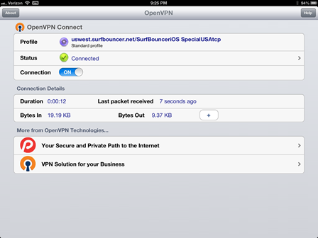 OpenVPN iPad connected