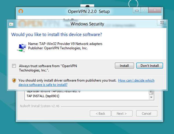 Windows 8 TAP adapter install