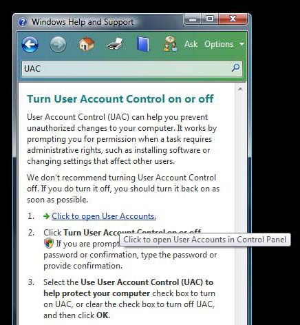 User Accounts (UAC off)