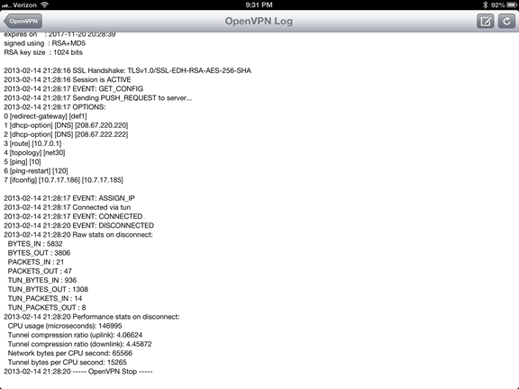 iPad OpenVPN log
